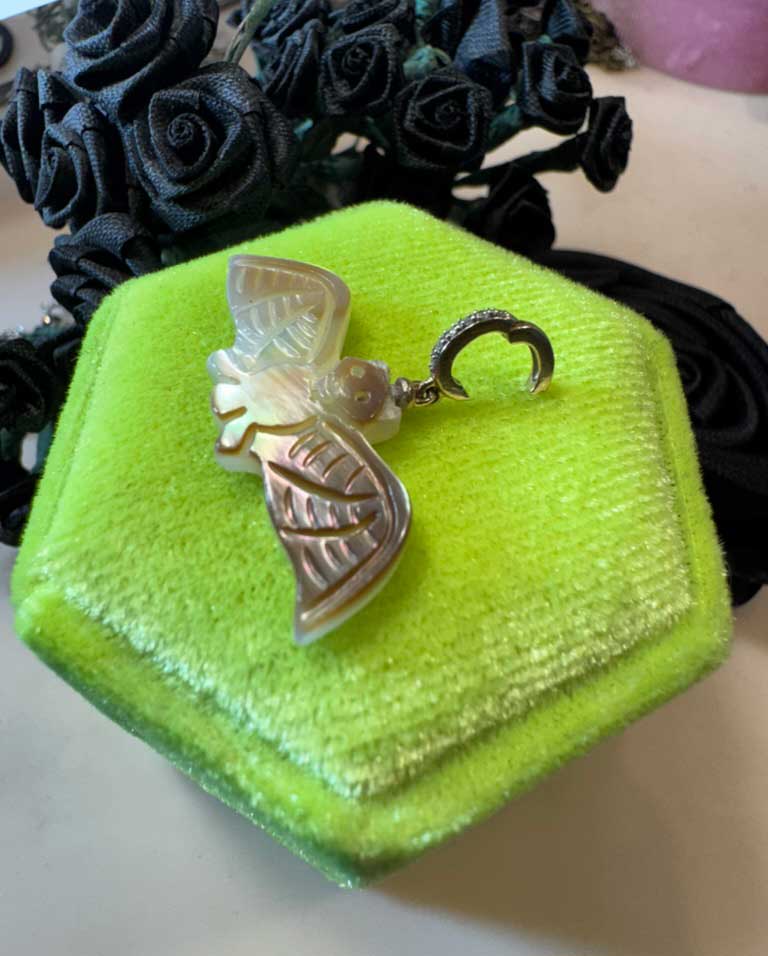 Abalone Bat and 14K Gold & Diamond Charm