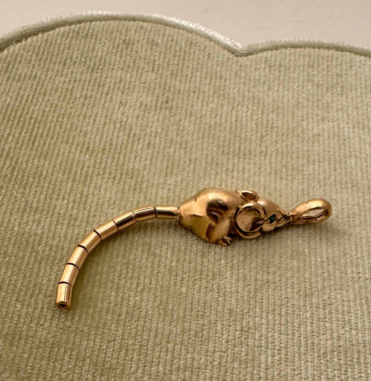 14K gold rat charm, emerald eye gold charm, articulated gold charm pendant, sculptural gold charm necklace, House Relic charm NYC