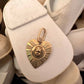 Vintage engine-turned gold heart charm with hand-sculpted baby head and black diamond eyes, one of a kind, Anomaly Relic Reliquary Collection NYC
