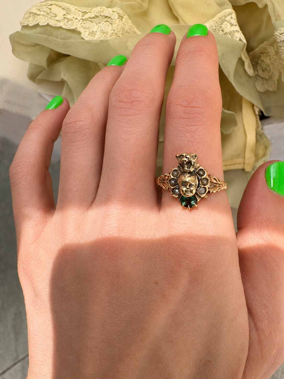 Panther and  Baby Head Ring