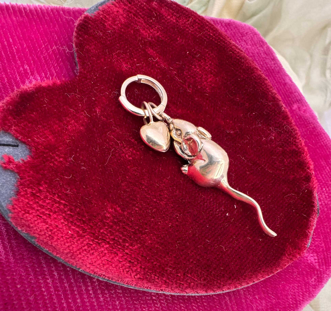 Rat and Heart Hoop Earring