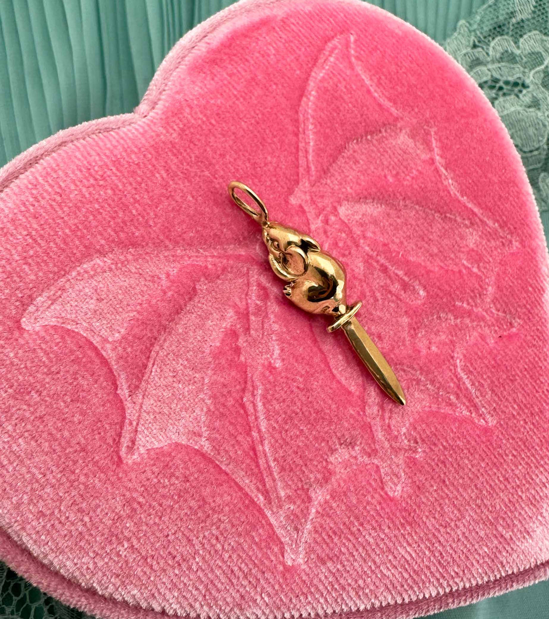 14K gold rat charm with sword for a tail